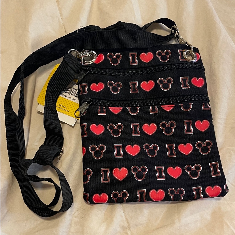 Disney Black Crossbody with Red Hearts & Mickey Mouse Motif